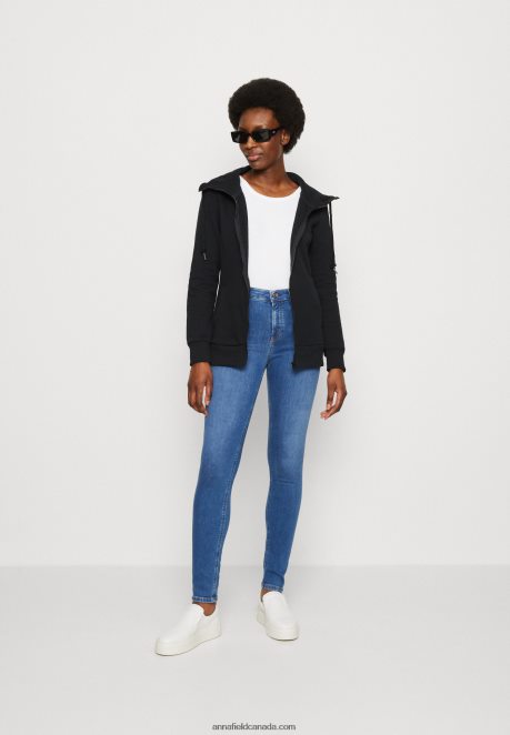 Anna Field Women Zip-Up Sweatshirt Black H42J4Z770
