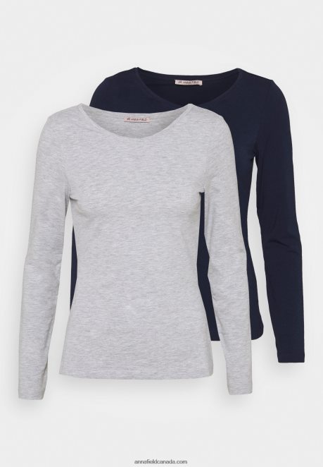 Anna Field Women 2 Pack Long Sleeved Top Dark Blue/Mottled Light Grey H42J4Z522