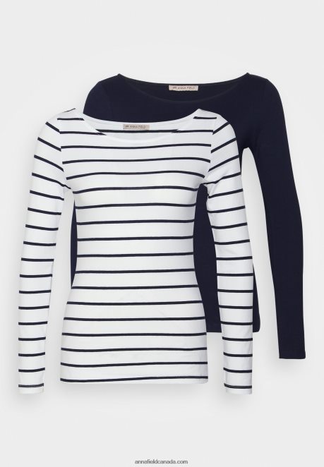 Anna Field Women 2 Pack Long Sleeved Top White/Navy H42J4Z587