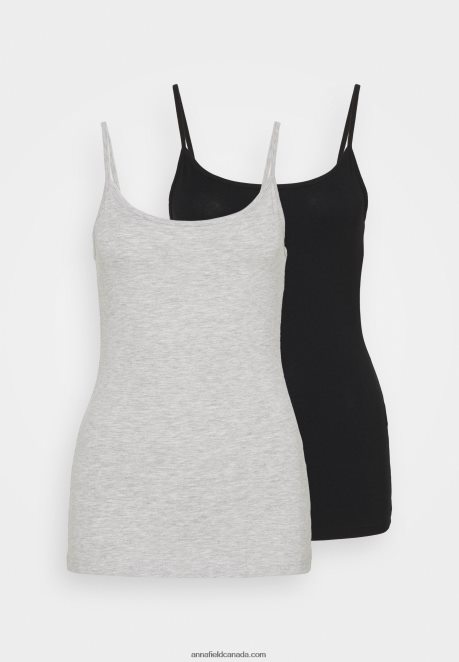 Anna Field Women 2 Pack Top Black/Mottled Light Grey H42J4Z431