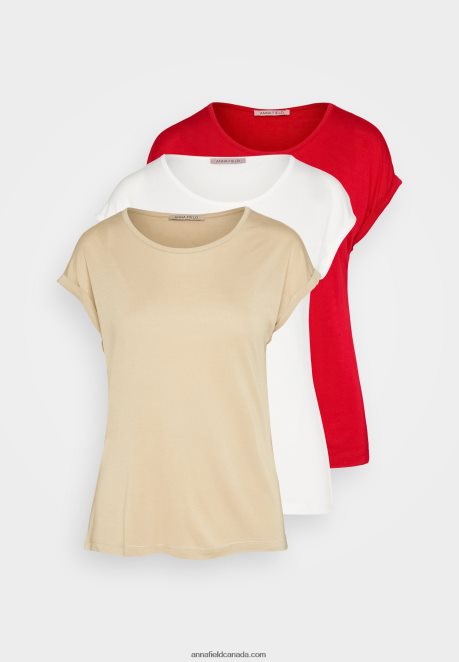 Anna Field Women 3 Pack Basic T-Shirt Beige/Off-White/Red H42J4Z301