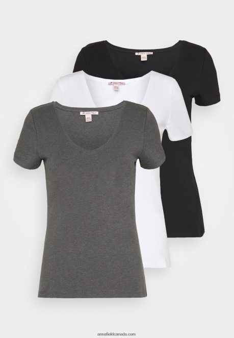 Anna Field Women 3 Pack Basic T-Shirt Black, White H42J4Z324