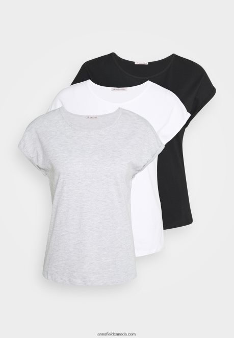 Anna Field Women 3 Pack Basic T-Shirt Black/White/Mottled Light Grey H42J4Z266