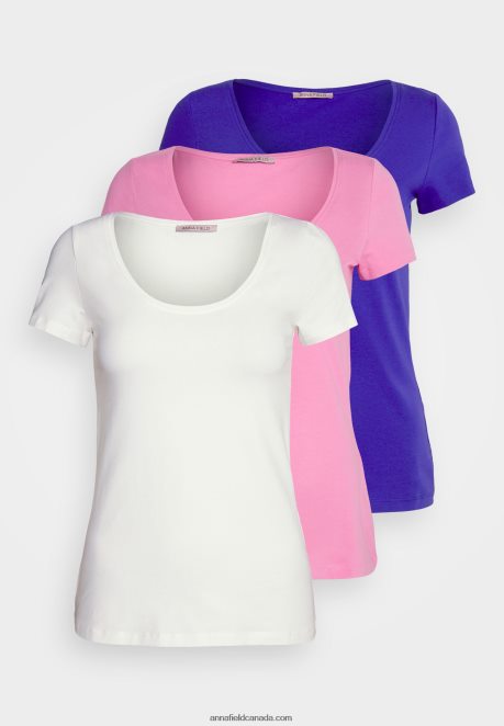 Anna Field Women 3 Pack Basic T-Shirt Dark Blue/Pink/Off White H42J4Z335