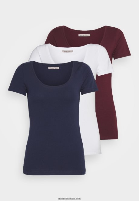 Anna Field Women 3 Pack Basic T-Shirt Dark Red/Dark Blue/White H42J4Z330