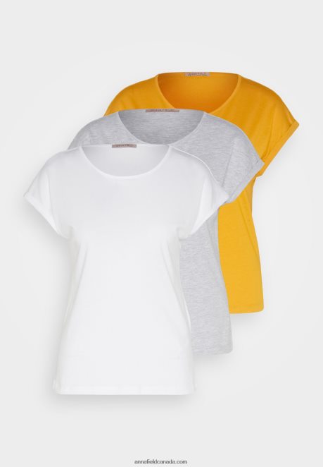Anna Field Women 3 Pack Basic T-Shirt White/Mottled Light Grey/Dark Yellow H42J4Z308