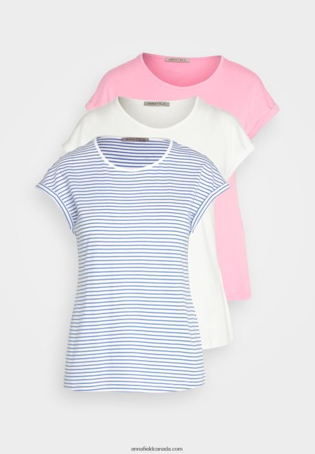 Anna Field Women 3 Pack Print T-Shirt White/Pink/Off-White H42J4Z317