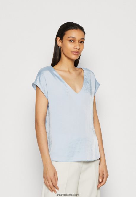 Anna Field Women Basic T-Shirt Light Blue H42J4Z282