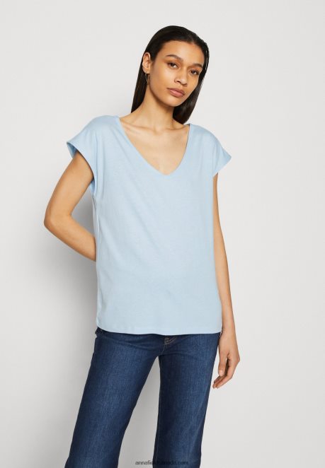 Anna Field Women Basic T-Shirt Light Blue H42J4Z327