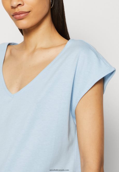 Anna Field Women Basic T-Shirt Light Blue H42J4Z327