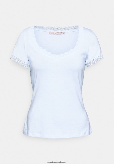 Anna Field Women Basic T-Shirt Light Blue H42J4Z338
