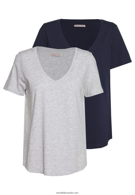 Anna Field Women Basic T-Shirt Mottled Light Grey/Blue H42J4Z334