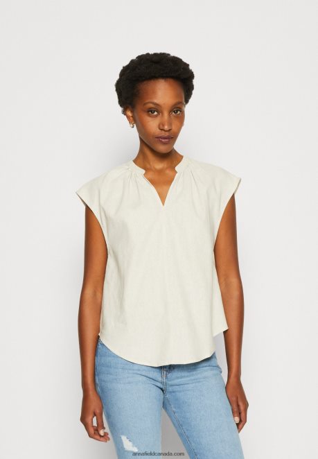 Anna Field Women Linen-Mix Shirt Print T-Shirt Beige H42J4Z336