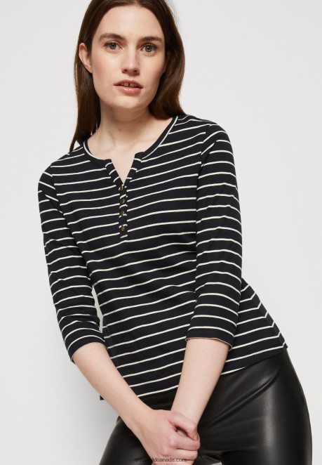 Anna Field Women Long Sleeved Top Black White H42J4Z531