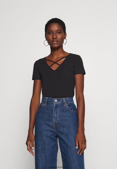 Anna Field Women Print T-Shirt Black H42J4Z249