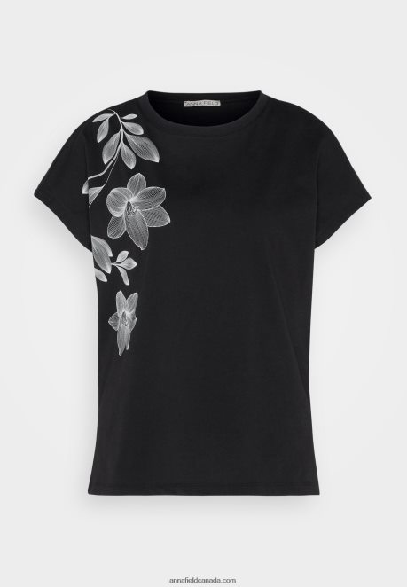 Anna Field Women Print T-Shirt Black H42J4Z331