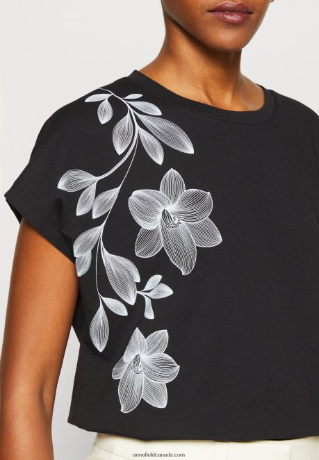 Anna Field Women Print T-Shirt Black H42J4Z331