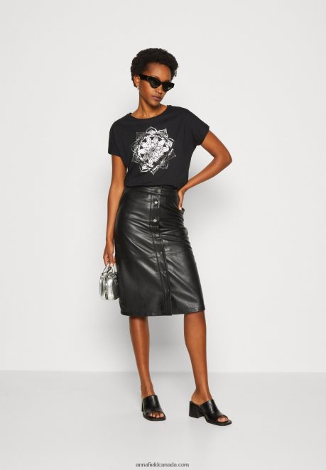 Anna Field Women Print T-Shirt Black H42J4Z332