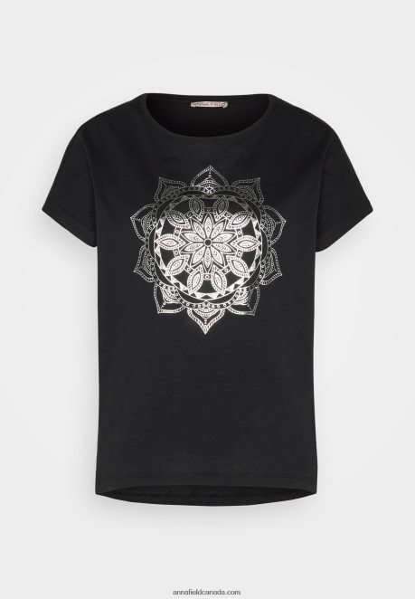 Anna Field Women Print T-Shirt Black H42J4Z332
