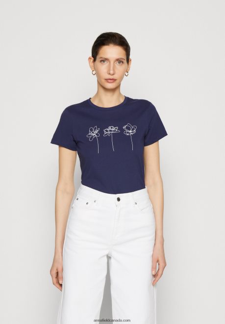 Anna Field Women Print T-Shirt Dark Blue H42J4Z313