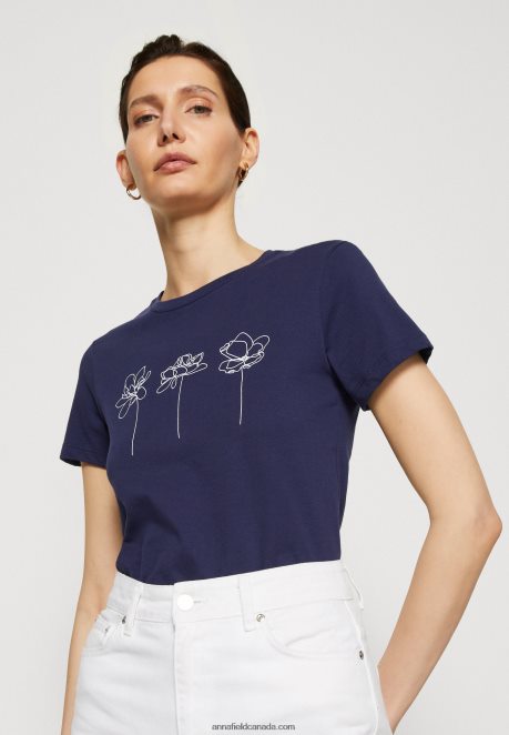 Anna Field Women Print T-Shirt Dark Blue H42J4Z313