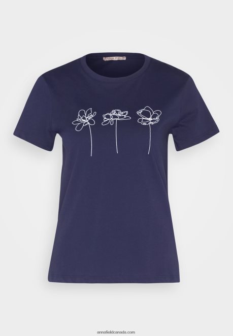 Anna Field Women Print T-Shirt Dark Blue H42J4Z313