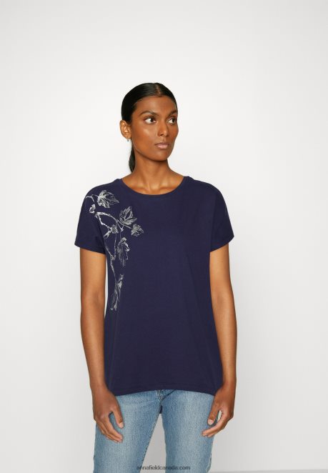 Anna Field Women Print T-Shirt Dark Blue H42J4Z362