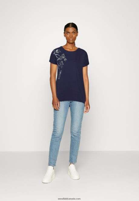 Anna Field Women Print T-Shirt Dark Blue H42J4Z362