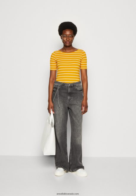 Anna Field Women Print T-Shirt Dark Yellow/White H42J4Z295