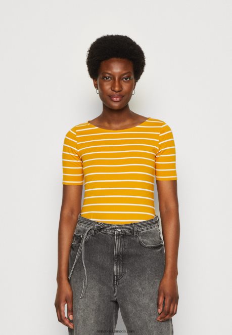 Anna Field Women Print T-Shirt Dark Yellow/White H42J4Z295