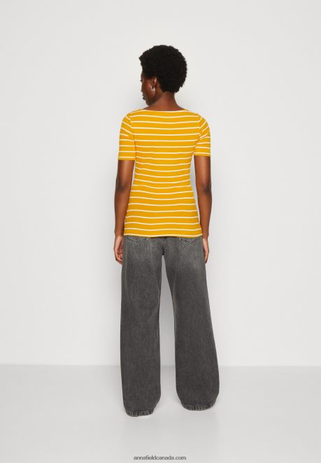 Anna Field Women Print T-Shirt Dark Yellow/White H42J4Z295