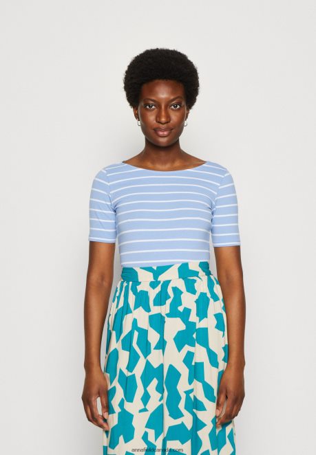 Anna Field Women Print T-Shirt Light Blue/White H42J4Z292
