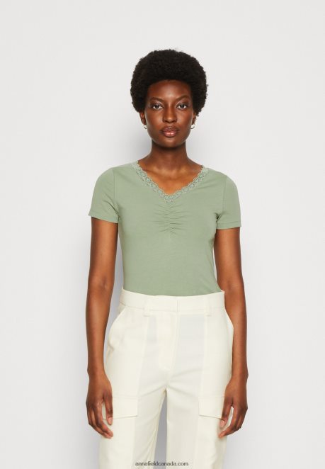 Anna Field Women Print T-Shirt Light Green H42J4Z360