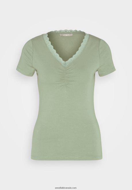 Anna Field Women Print T-Shirt Light Green H42J4Z360