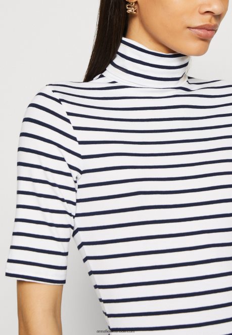 Anna Field Women Print T-Shirt White/Dark Blue H42J4Z305