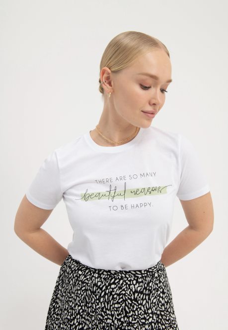 Anna Field Women Print T-Shirt White H42J4Z239