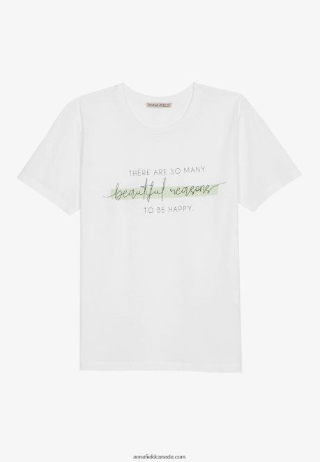 Anna Field Women Print T-Shirt White H42J4Z239