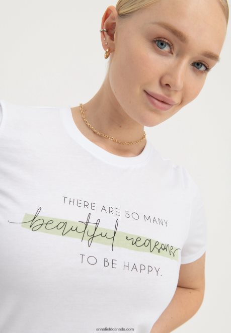 Anna Field Women Print T-Shirt White H42J4Z239
