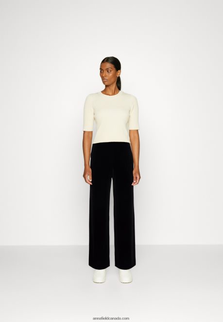 Anna Field Women Velvet Wide Leg Trousers Trousers Black H42J4Z621