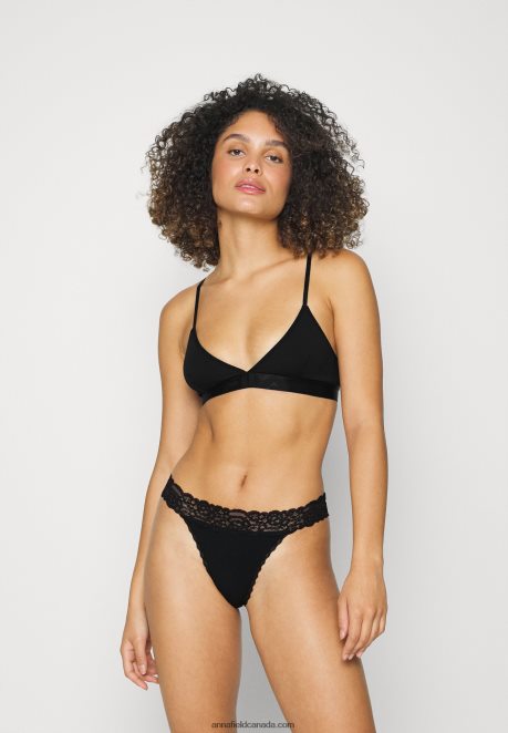 Anna Field Women 3Pp Margaret Cotton & Lace Thong Thong Black H42J4Z964