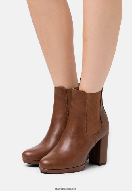 Anna Field Women High Heeled Ankle Boots Cognac H42J4Z2053