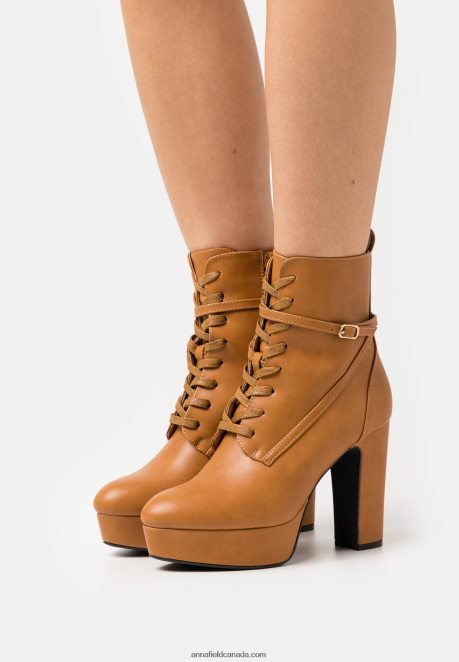 Anna Field Women Lace-Up Ankle Boots Cognac H42J4Z2031