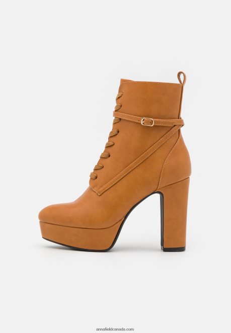 Anna Field Women Lace-Up Ankle Boots Cognac H42J4Z2031