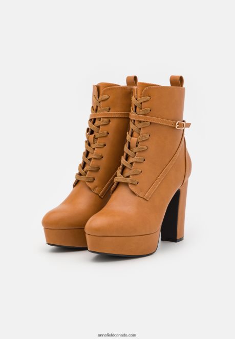 Anna Field Women Lace-Up Ankle Boots Cognac H42J4Z2031