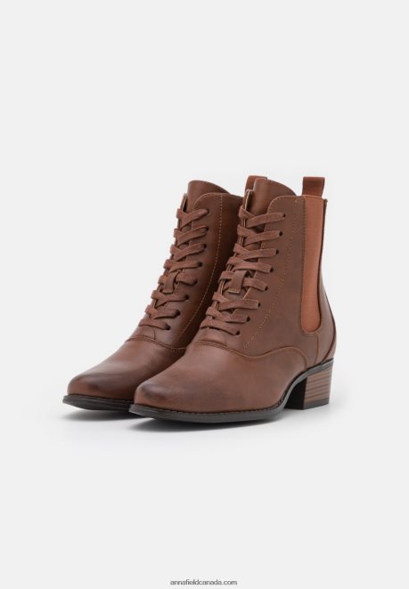 Anna Field Women Lace-Up Ankle Boots Cognac H42J4Z2042