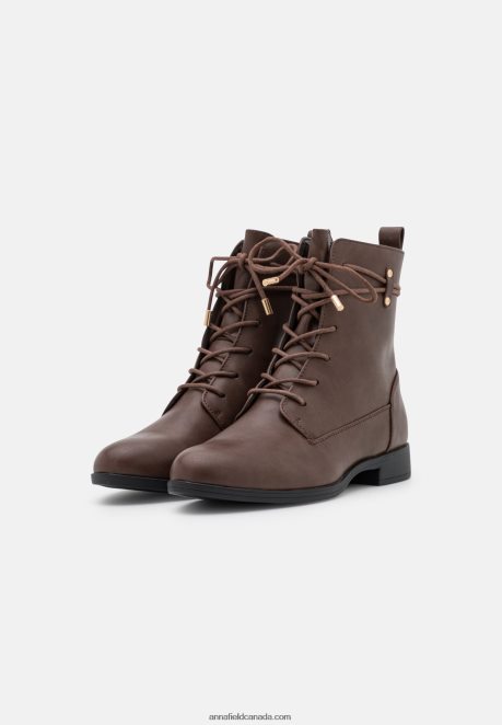 Anna Field Women Lace-Up Ankle Boots Dark Brown H42J4Z2014