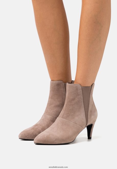 Anna Field Women Leather Ankle Boots Taupe H42J4Z1898