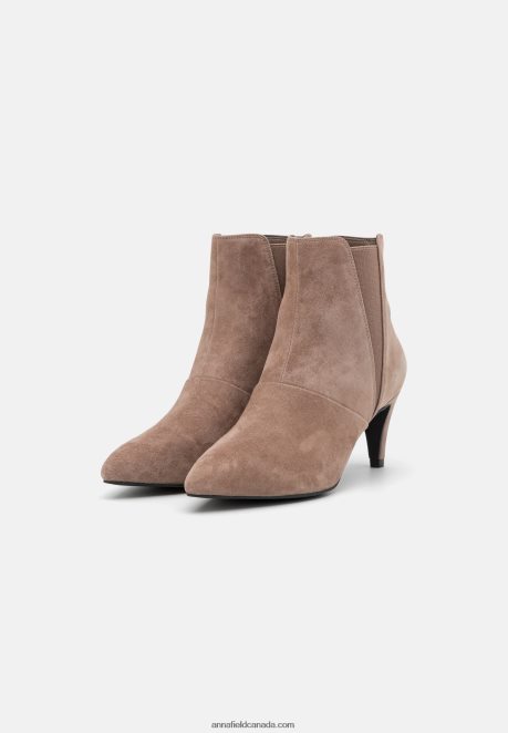 Anna Field Women Leather Ankle Boots Taupe H42J4Z1898