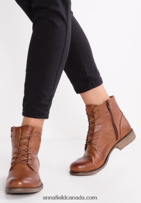 Anna Field Women Leather Booties Ankle Boots Cognac H42J4Z1999