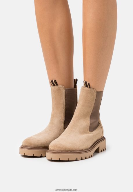 Anna Field Women Leather Classic Ankle Boots Beige H42J4Z1946